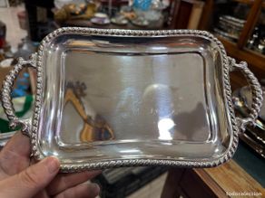Antiques: BANDEJA DE ALPACA CON BAÑO DE PLATA IDEAL PARA ACTO RELIGIOSO - MEDIDA 27X15,5 CM